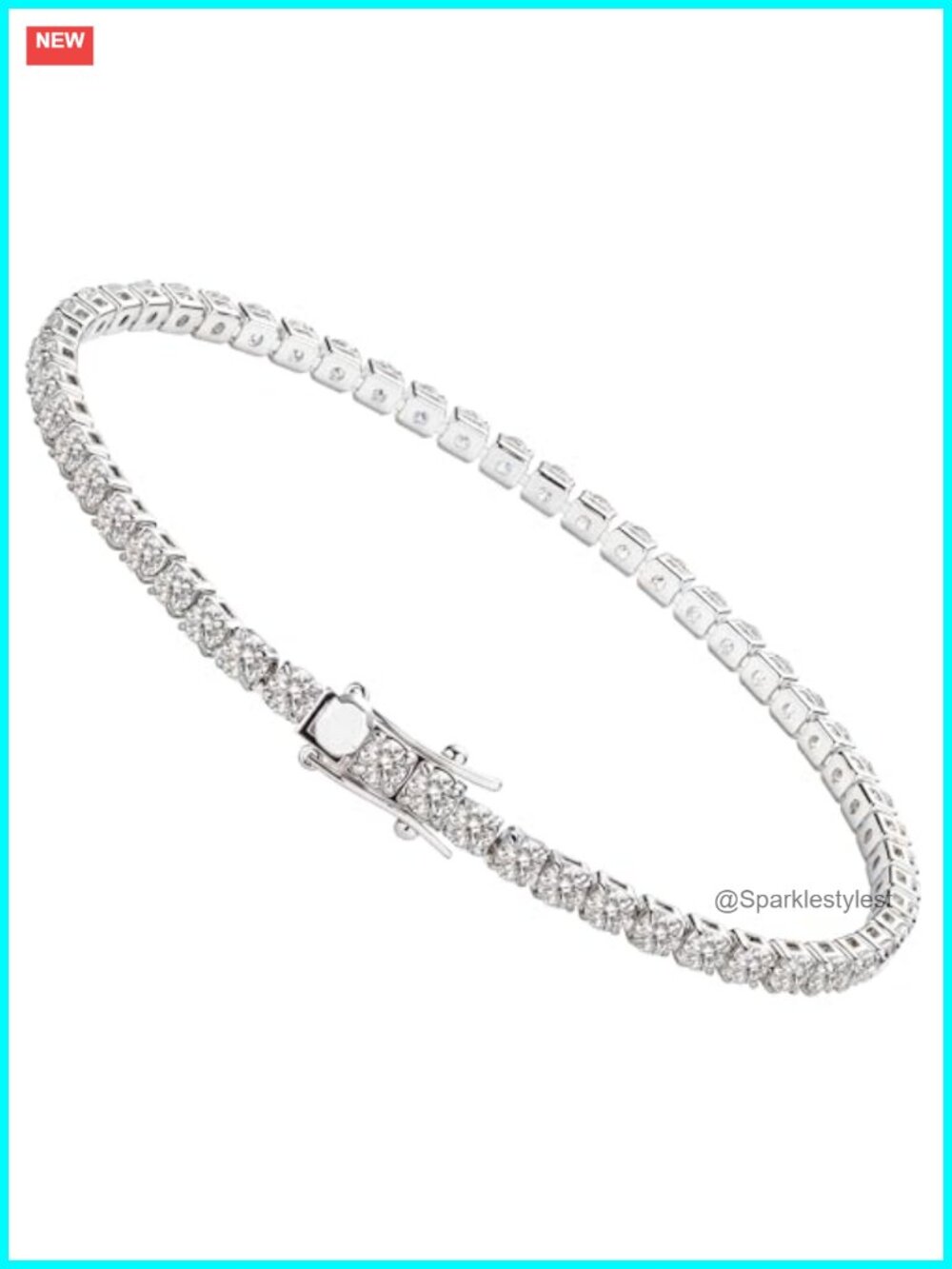 Moissanite Tennis Bracelet 3mm Lab Diamond Double Safety Buckle 6.5-7.5 Inch